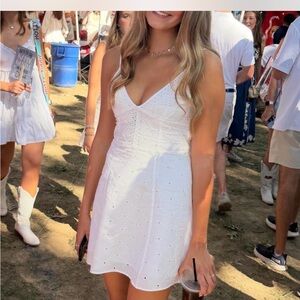 Zara White Eyelet Spaghetti-Strap Mini Dress